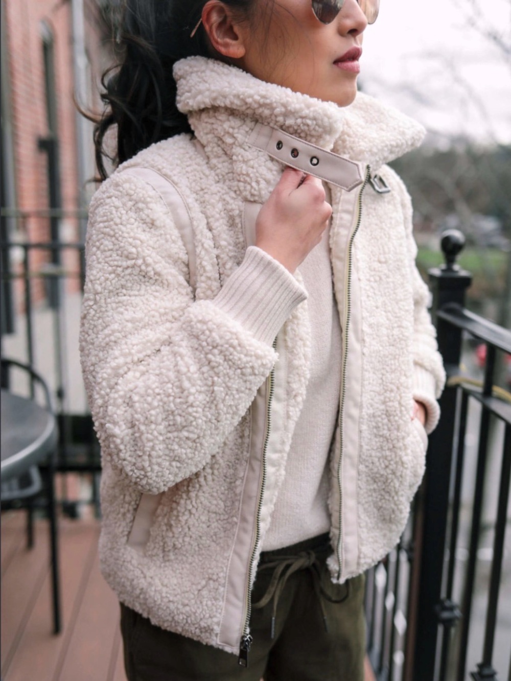 Banana Republic Cream Sherpa Zip Jacket
